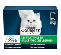 GOURMET | PERLE | Les Filettines en Sauce | Aliment Complet pour Chat Adulte| Au Poulet, A l'Agneau, Au Lapin, Au Veau | Sachets Fraîcheur | Lot de 6 x (12 x 85g)