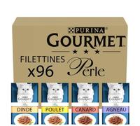 GOURMET | PERLE | Les Filettines en Sauce | Aliment Complet pour Chat Adulte | Sachets Fraîcheur | Au Canard, au Poulet, à la Dinde, A l'Agneau | 96 x 85 g
