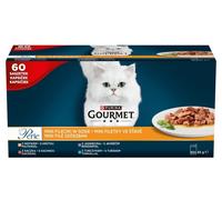 GOURMET Perle Mini Filets en sauce Dinde, canard, agneau & thon, pâtée pour chat 60×85 g