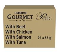 Gourmet Perle Nourriture Humide pour Chat Adulte, Filets en Sauce avec bœuf, Poulet, Saumon, Thon 96 sachets de 85 g