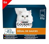 GOURMET PERLE Régal de Sauces - 12 x 85g - Sachets fraîcheur pour chat adulte (Lot de 6)