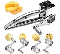 Gourmet Râpe à parmesan avec manivelle et 4 tambours de coupe, râpe à parmesan en acier inoxydable avec récipient râpe à fromage, râpe manuelle pour fromage à pâte dure, fromage à pâte molle