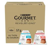 Gourmet REVELATIONS Mousseline au thon et saumon nappée de sauce – 48 x 57 g, pour chats adultes