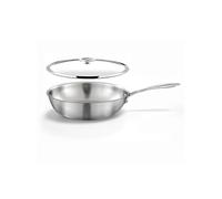 Cuisinox - Gourmet - Wok 28 cm inox - Triply - Compatible tous feux dont induction - Acier Inoxydable 18/1 - Finition Satinée - Poignée Fixe - Sans PFAS, PTFE, PFOA - Made in France