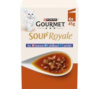 GOURMET | Soup Royale | Soupe Exquise | Aliment Complémentaire Humide pour Chat Adulte| Elaboré avec des ingrédients de Haute Qualité | Saumon, Cabillaud, Carrelet | Sachets Fraîcheur | 6 x 45g