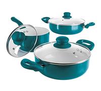 GOURMETmaxx 08876 Céramique-Batterie de Cuisine avec Couvercle en Verre/Vert 6 Pièces