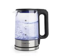 GOURMETmaxx Bouilloire en verre au design intemporel en acier inoxydable avec éclairage LED bleu | Indicateur de niveau d'eau pratique, filtre anticalcaire, capacité de 1,7 litre