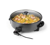 GOURMETmaxx Casserole à pizza électrique avec thermostat, couvercle en verre et revêtement antiadhésif, poêle multifonction de 42 cm de diamètre et 1500 W, idéale pour les fêtes