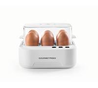 GOURMETmaxx Cuiseur à œufs, 6 œufs, 3 niveaux de dureté, verre doseur, pic à œufs, blanc, sortie vocale, facile à nettoyer et à manipuler