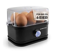 GOURMETmaxx Cuiseur à œufs pour 6 œufs | Cuiseur à œufs avec pique-œuf dans le gobelet doseur | Avec 3 niveaux de cuisson - pour chaque coquetier | Design noir - pièces lavables au lave-vaisselle
