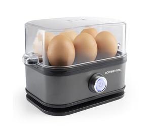 GOURMETmaxx Cuiseur à œufs pour 6 œufs | Cuiseur à œufs avec pique-œuf dans le gobelet doseur | Avec 3 degrés de cuisson - pour chaque coquetier | Design anthracite, pièces lavables au lave-vaisselle