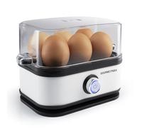 GOURMETmaxx Cuiseur à œufs pour 6 œufs | Cuiseur à œufs avec pique-œuf dans le gobelet doseur | Avec 3 niveaux de cuisson - pour chaque coquetier | Design blanc - pièces lavables au lave-vaisselle