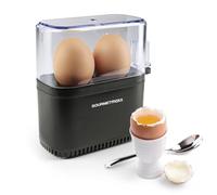 GOURMETmaxx Cuisinier à œufs pour 2 œufs | Egg Cooker électrique à économie d'énergie | Oeufs parfaits pour le petit déjeuner | Avec bol doseur & oeuf-pick | Design compact & sans BPA [Noir]