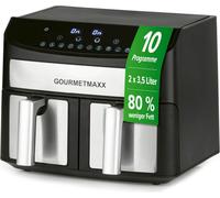 GOURMETmaxx Friteuse à air chaud à double chambre 2x3,5L | Airfryer 7L Préparation particulièrement pauvre en graisses 10 programmes Minuterie cuisson précise Arrêt automatique Noir