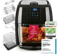 GOURMETmaxx Air Fryer XXL de 9L | Friteuse à air chaud avec minuterie, écran tactile, tournebroche et brochettes | Frire presque sans huil | 8 programmes | Idéal pour des poulets | 1800 W