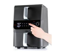 GOURMETmaxx FryUp Friteuse à air chaud double chambre Multitaille 10 litres Friteuse à air vertical avec 2 tailles de chambre : gaspillez moins d'espace de cuisson, 10 programmes et écran tactile LED