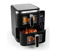 GOURMETmaxx FryUp Friteuse à air chaud verticale à double chambre XXL | Friteuse sans huile avec fenêtres transparentes & écran tactile rabattable | AirFryer 2 chambres - volume total 10 L