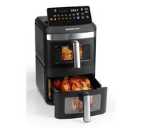 GOURMETmaxx FryUp XL Friteuse à air chaud verticale à double chambre avec fenêtre de visualisation - 12 L | Avec écran tactile LED multicolore et 12 programmes | 2 chambres avec chaleur supérieure