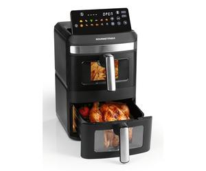 GOURMETmaxx FryUp XL Friteuse à air chaud verticale à double chambre avec fenêtre de visualisation - 12 L | Avec écran tactile LED multicolore et 12 programmes | 2 chambres avec chaleur supérieure