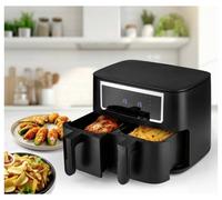 GOURMETmaxx Heißluft-Fritteuse Doppelkorb 2x 4l schwarz matt/Edelstahl 8 l 2600 W noir