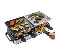 GOURMETmaxx Kit gourmet 2 en 1, pour 8 personnes, raclette avec plaque en pierre et plaque en aluminium inclus 8 poêlons et grattoirs, combinaison raclette avec contrôle de la température, grill