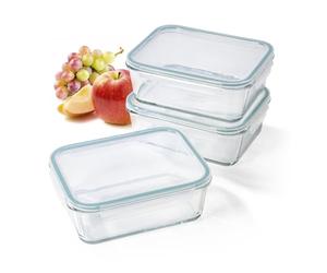 GOURMETmaxx Klick-It Lot de 3 boîtes de conservation en verre de 1,6 l | Convient comme boîte à sandwich ou pour Meal Prep | Passe au lave-vaisselle, au micro-ondes et au congélateur | Couvercle de