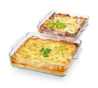 GOURMETmaxx Lot de 2 plats à gratin en verre pour friteuse à air chaud et four - 800 ml et 1500 ml | Moule rectangulaire | Petit bol - Préparer, cuire, servir | Plat en verre Airfryer pour gratiner