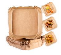GOURMETmaxx Lot de 50 feuilles de papier sulfurisé pour friteuse à air chaud de 2 à 5 litres - Moule en papier sulfurisé antiadhésif et résistant à l'huile - Forme flexible - 16 x 16 x 4,5 cm