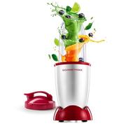 GOURMETmaxx Mr. Magic Mixer Lot de 4 accessoires pour smoothies avec base Powerbase 400 W, embout lame croisée, gobelet de 500 ml et couvercle à emporter, blender compact pour shakes et autres