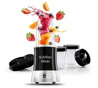 GOURMETmaxx Nutrition Mixer | Smoothie Maker avec set d'accessoires XXL | 11 pièces | Blender avec recettes, To go & couvercles de conservation de la fraîcheur | Pour smoothies, shakes & Co.