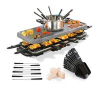 GOURMETmaxx Raclette & Fondue Combi XXL pour 12 personnes | Gril à raclette 4 en 1 + poêlon, set à fondue & pierre chaude | Gril de table électrique + plaque de gril antiadhésive