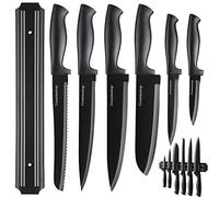 Gourmetop Ensemble De Couteaux De Cuisine Avec Bande Magnétique Sans Perçage, Couteaux De Chef Noirs Tranchants Pour Couper Viande Et Légumes, Idéal Pour Rangement Facile Et Utilisation Polyvalente