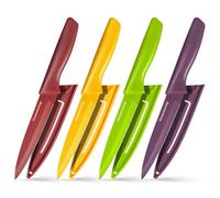 Gourmetop Lot de 4 couteaux à éplucher avec couvercle, couteaux à éplucher de 11,4 cm, en acier inoxydable de qualité supérieure, petit ensemble de couteaux de cuisine pour fruits et légumes, manches