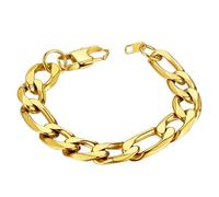 Gourmette Acier Inoxydable Bracelet Homme Figaro Enfant Garçon Femme Argent Gros Epais Collier Poignet Chaine Fille - Doré [13mm-19cm] Bijou Cadeau Noël Fêtes des Pères Mères Mariage Prime