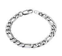 Gourmette Acier Inoxydable Bracelet Homme Gros Epais Figaro Enfant Garçon Femme Argent Collier Poignet Chaine Fille - Argenté [9mm-21cm] Bijou Cadeau Noël Fêtes des Pères Mères Mariage Prime