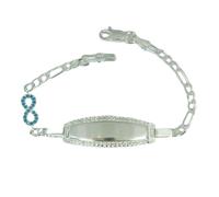 Gourmette Argent 'Bambino' bleu argenté - 135 mm, plaque 30x10 mm (infini) [S0293]