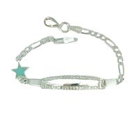 Gourmette Argent 'Bambino' bleu argenté - 135 mm, plaque 30x7 mm (étoile) [S0287]