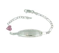 Gourmette Argent 'Bambino' rose argenté - 135 mm, plaque 30x10 mm (cœur) [S0292]