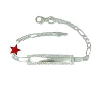 Gourmette Argent 'Bambino' rouge argenté - 135 mm, plaque 30x7 mm (étoile) [S0284]