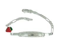 Gourmette Argent 'Bambino' rouge argenté - 135 mm, plaque 30x7 mm (fraise) [S0288]