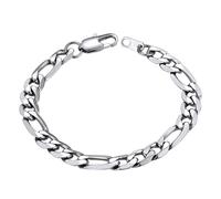 Gourmette Homme Acier Inoxydable Bracelet Gros Epais Enfant Garçon Figaro Femme Argent Collier Poignet Chaine Fille - Argenté [9mm-19cm] Bijou Cadeau Noël Fêtes des Pères Mères Mariage Prime