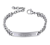Gourmette Homme Argent 925 Personnalisable Montre Bracelet ID Femme Prenom Personnalisé Argent Gravé Chaine Poignet Acier Inoxydable Argenté Cadeau Noël Fêtes Mères Pères Mariage Valentin