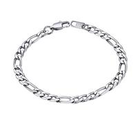 Gourmette Homme Argenté Acier Inoxydable[Maille Figaro]Bracelet Femme Chaîne Garcon Collier Fille [Argenté] Bijoux Cadeau Anniversaire Saint Valentin Noël Mariage Fête des Pères Mères