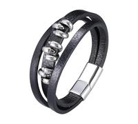 Gourmette Homme Bracelet, Bracelets pour Homme en Argent Griffe de Dragon 3 Couches Cuir en Acier Inoxydable 18.5cm