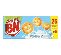 Goûter gourmand et équilibré grâce aux biscuits BN Mini Cœur au Lait, 25 biscuits croustillants fourrés, paquet de 175g - Lot de 4