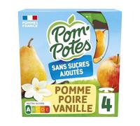 Goûter malin sans sucres ajoutés avec POM'POTE compote pomme poire vanille, pommes origine France, format 4x90g pratique à emporter - Lot de 4