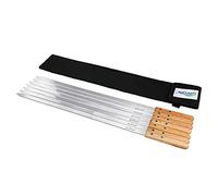 Goutime Barbecue Brochettes,brochettes kebab,Brochettes extra longues de 60cm en acier inoxydable avec Poignée en chêne massif,ensemble de 7 (60 cm de long, 1,6 cm de large)