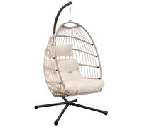 Goutime Chaise œuf Suspendue avec Coussin résistant aux UV, balancelle Pliable d'une capacité de 204 kg pour intérieur, Chambre à Coucher, extérieur (Gris Abricot, Chaise à œufs avec Support)