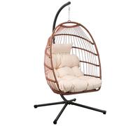 Goutime Chaise œuf Suspendue avec Coussin résistant aux UV, balancelle Pliable d'une capacité de 204 kg pour intérieur, Chambre à Coucher, extérieur (Brun rougeâtre, Chaise à œufs avec Support)