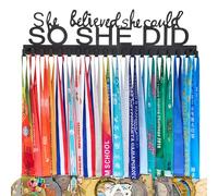 Goutoports Medal Holder Display Hanger Rack Frame for Sport Race Runner-She Believed She Could -Sturdy Black Steel Metal Over 60 Medals Easy to Install